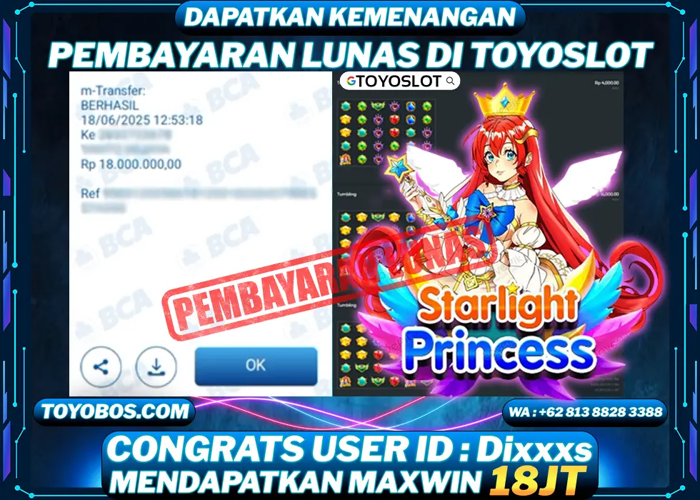 BUKTI KEMENANGAN Starlight Princess Rp18,000,000- LUNAS